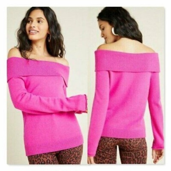 Anthropologie Shelby Off the shoulders pink sweater L - Picture 1 of 6